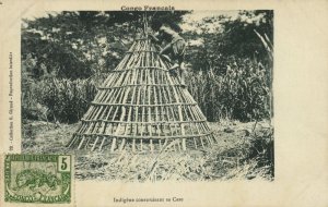 french congo, Native Man building his House (1907) Postcard