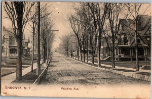 View Looking Down Street Oneonta NY Undivided Back Vintage Postcard U14