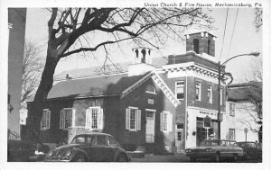 Union Church And Fire House Mechanicsburg PA USA Postcard