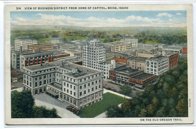 Business District Panorama Boise Idaho 1936 postcard