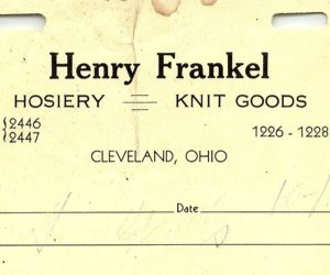 1938 HENRY FRANKEL CLEVELAND OHIO HOSIERY KNIT GOODS BILLHEAD INVOICE Z2493