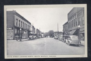 SOUTH WHITLEY INDIANA DOWNTOWN STATE STREET SCENE OLD CARS VINTAGE POSTCARD