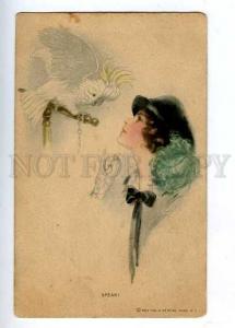 182464 Speak PARROT Lady by Harrison FISHER Vintage R&N #386