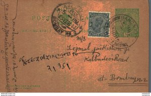 India Postal Stationery George V 1/2 A Kalbadevi Bombay cds Banda cds