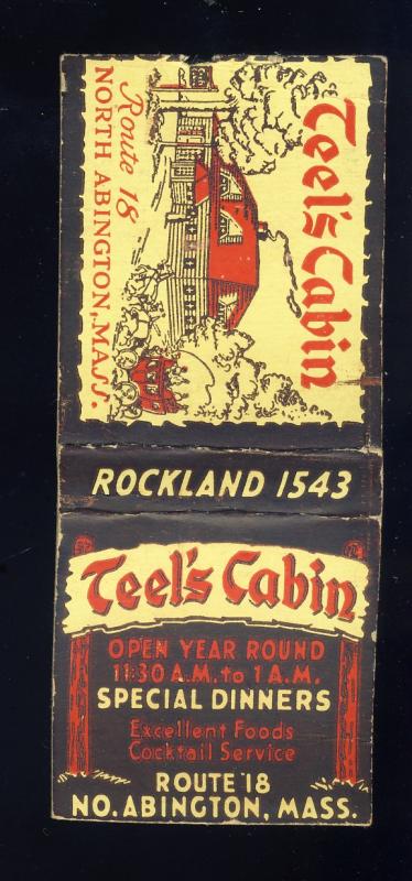 North Abington, Massachusetts/Mass/MA Match Cover, Teel's Cabin Restaurant