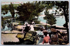 K35/ Nevada Missouri Postcard c1910 People Walk  Lake Park Springs 132