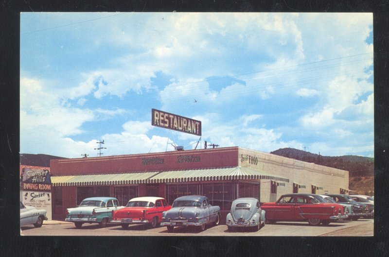 PHOENIX ARIZONA SUNSET HILLS DINING ROOM RESTAURANT CARS VINTAGE POSTCARD