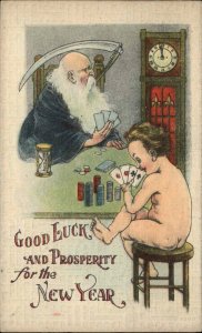 Fantasy Father Time Playing Cards Poker Baby New Year Gambling c1910 PC