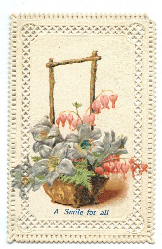 c1910 Postcard A Smile For All Vintage Standard View Card Basket Of Flowers 