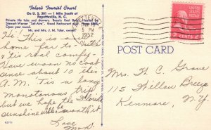 Vintage Postcard 1952 Tolars Tourist Court Fayetteville North Carolina N. C.