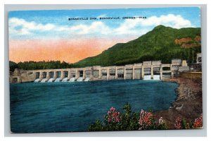 Vintage 1940's Postcard Panoramic View of Bonneville Dam in Bonneville Oregon