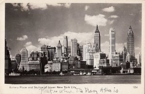 Postcard RPPC Battery Place + Skyline Lower New York City NY