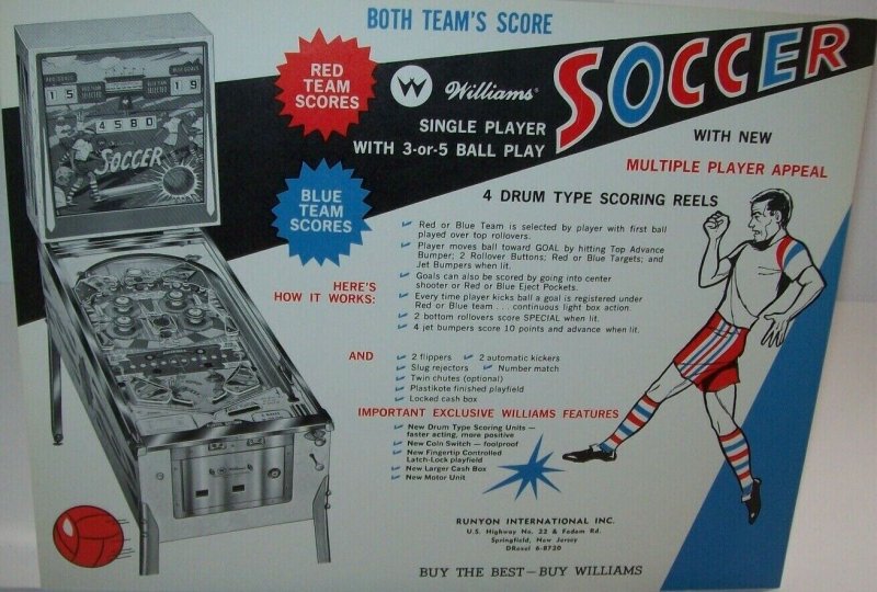 Soccer Pinball FLYER Original 1964 Game Retro Sports Theme Art Sheet