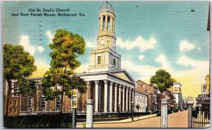 1950 Old St. Paul's Church & New Parish House Richmond Virginia Posted Postcard