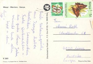 Masai Warriors Kenya butterfly stamp on postcard