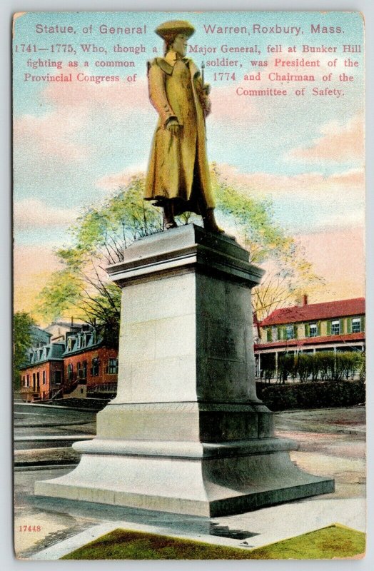 Roxbury Massachusetts~Bunker Hill Casualty~Major General Warren Statue~c1910