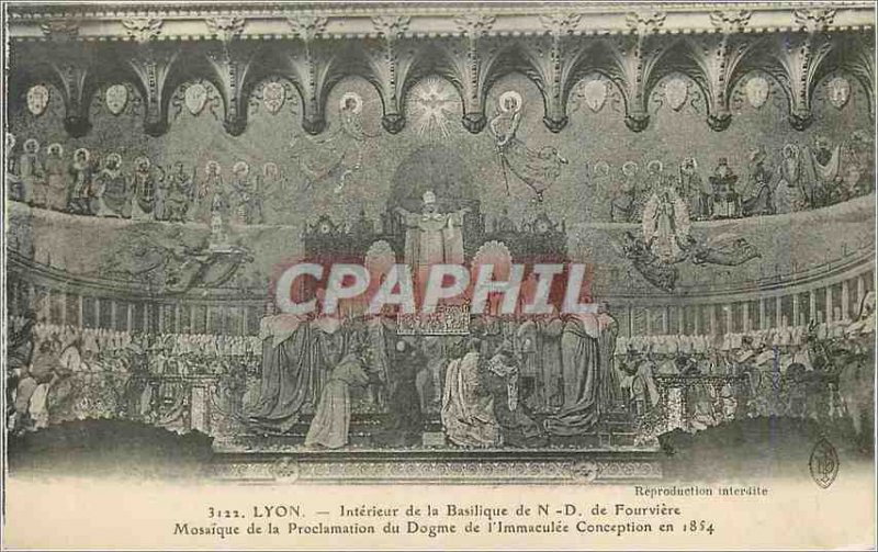 Postcard Old Lyon Interior of the Basilica of Fourviere N D mosaic of the Dog...