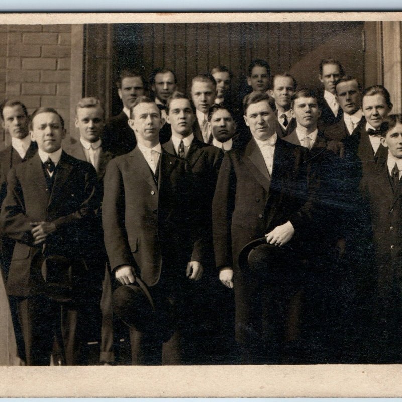 c1910s Outdoor Group Men RPPC Handsome Gentlemen Fraternity Classy Postcard A251