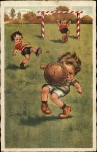 Cute Kids Play Soccer Football - Ball to the Face - Dutch Comic Postcard