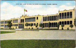 Ciudad Juarez Mexico, New High School Building, Linen c1951 Postcard 