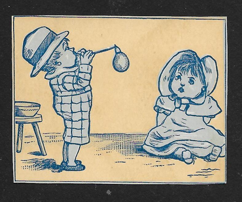 VICTORIAN TRADE CARDS (5) Stock Cards Blue Tinted Kids in Various Activities