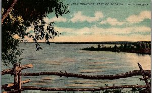 SCOTTSBLUFF NEBRASKA LAKE MINATARE UNPOSTED LINEN POSTCARD 29-44