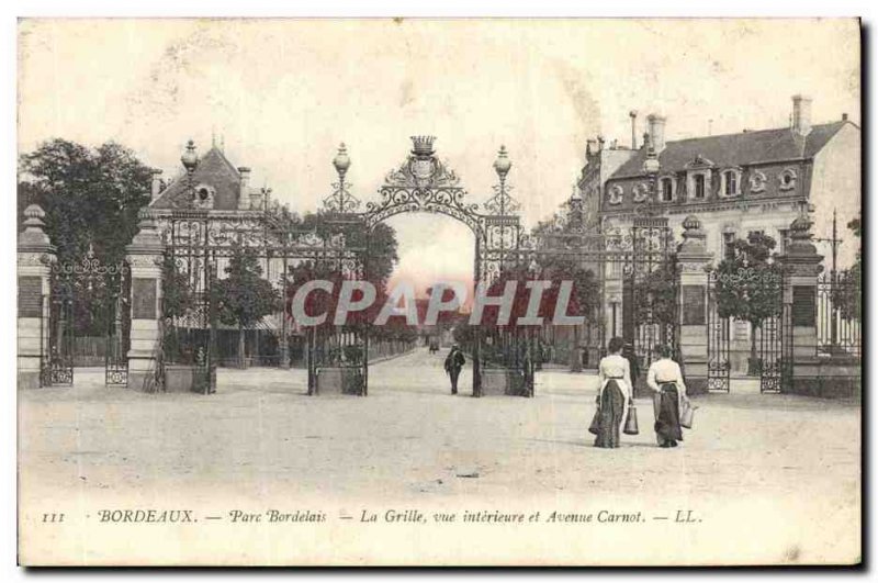 Postcard Old Bordeaux Parc Bordelais The inner grid view and Avenue Carnot