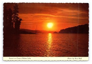 Sunset On Coeur d'Alene Lake Idaho c1973 Postcard Continental View Postcard