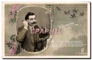 Postcard Old Man Fancy Phone