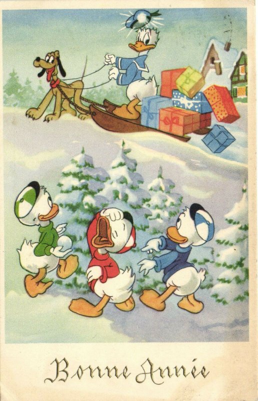 PC DISNEY, DONALD DUCK, HUEY, DEWEY AND LOUIE DUCK, Vintage Postcard (b27758)