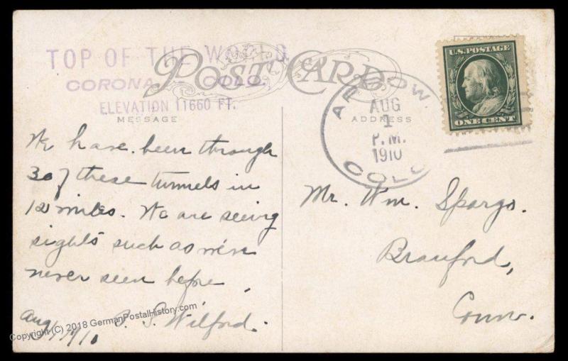 USA 1910 Colorado ARROW COLO 4-Bar DPO Doane 1 Moffatt Tunnel 6 PPC 88037