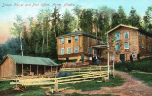 Vintage Postcard School House And Post Office Anvik Alaska Portland Post Pub.