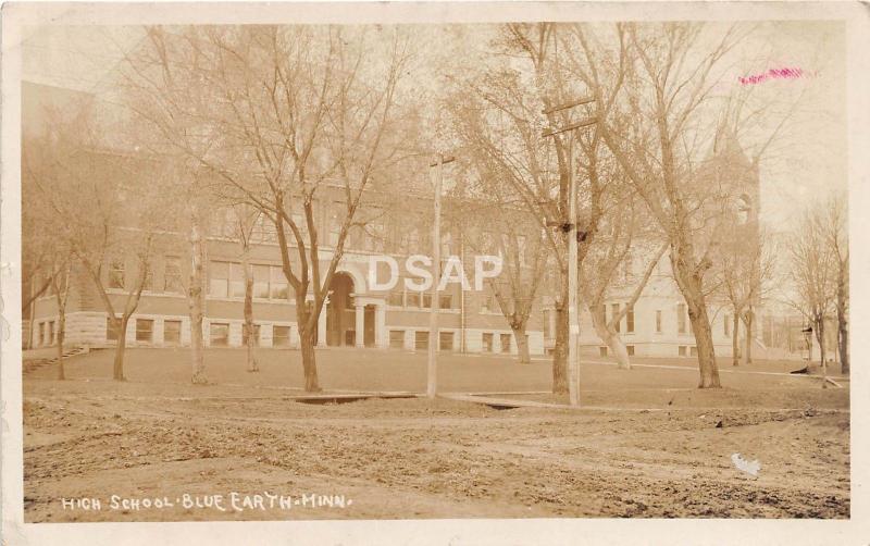 Minnesota Mn Real Photo RPPC Postcard c1910 BLUE EARTH High School Building