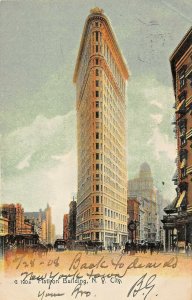 NEW YORK CITY~FLATIRON BUILDING-STREET LEVEL~1908 TINTED PHOTO POSTCARD