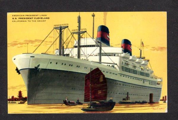 CA SS President Cleveland Steamer Steamship California to Orient Postcard Ship