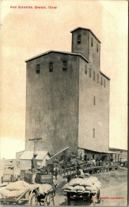 Rice Elevator Grain Horse Carts Ganado TX 1908 Postcard Houston & Beeville RPO