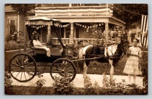 RPPC  Patriotic Horse & Buggy Young Girls  American Flags August 1911  Postcard