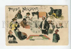 3177041 NEW YEAR Comic Types CLOCK Vintage LITHO PC