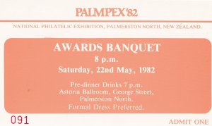 Palmpex 82 New Zealand Awards Banquet Palmerston Rare Invitation Card