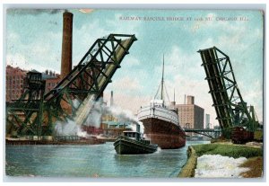 1908 Railway Bascule Bridge At 12th St. Chicago Illinois IL Steamship Postcard 