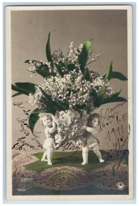 Italy Postcard RPPC Photo White Flowers On Vase 1911 Posted Antique