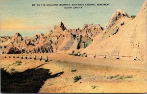 Vtg 1930s Highway Badlands National Monument South Dakota SD Linen Postcard