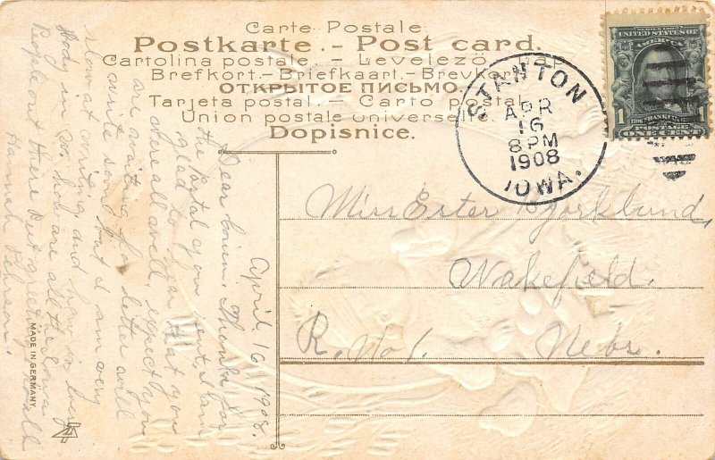 Easter~Baby Plays Peek-A-Boo With Rabbit Around Exaggerated Egg~Gold Leaf Emboss