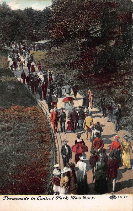 Promenade in Central Park, New York City, N.Y.,  Early Postcard, Unused