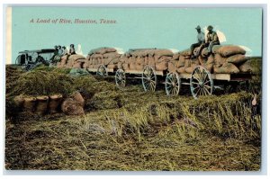 c1910's A Load Of Rice Harvesting Farmers Train Cargos Houston Texas TX Postcard