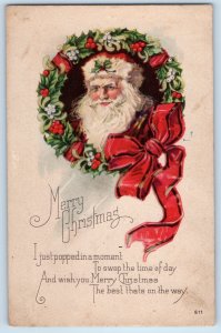 c1910's Christmas Santa Claus Wreath Mistletoe Berries Winona Minnesota Postcard