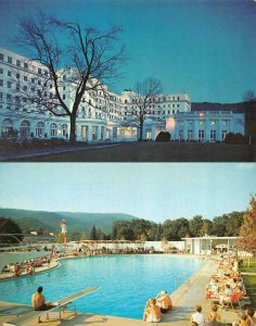 2~Postcards WHITE SULPHUR SPRINGS West Virginia WV~GREENBRIER HOTEL~Night & POOL
