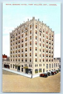 Fort William Ontario Canada Postcard Royal Edward Hotel Building Cars c1910's