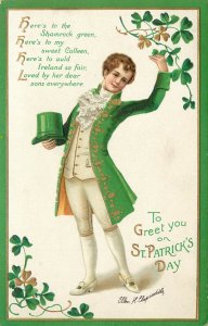 Embossed St. Patrick's Day Clapsaddle Postcard Irish Man With Top Hat Ireland