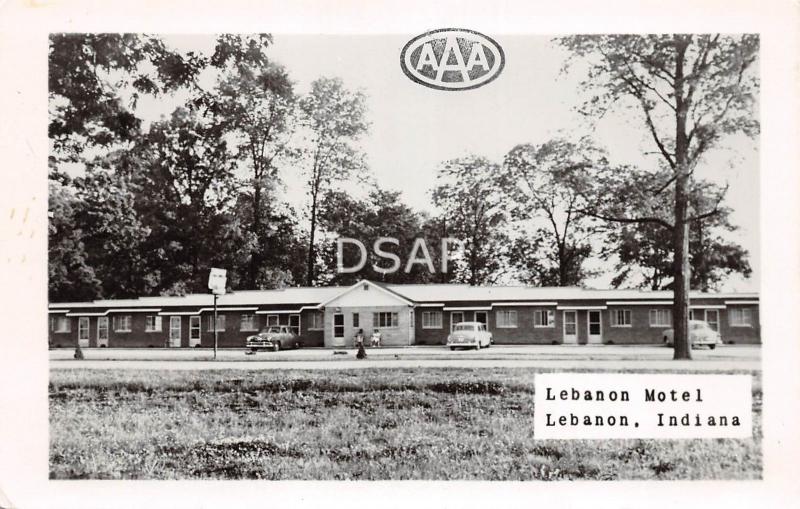 Indiana IN Postcard Real Photo RPPC c1950 LEBANON Motel Building Cars Roadside